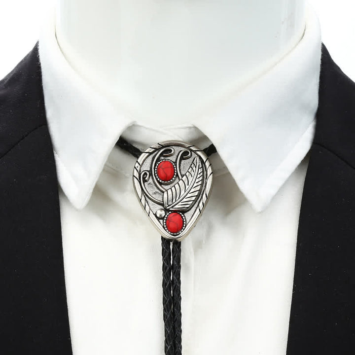 Cravate bolo incrustée de pierres naturelles avec feuilles de cow-boy indigènes