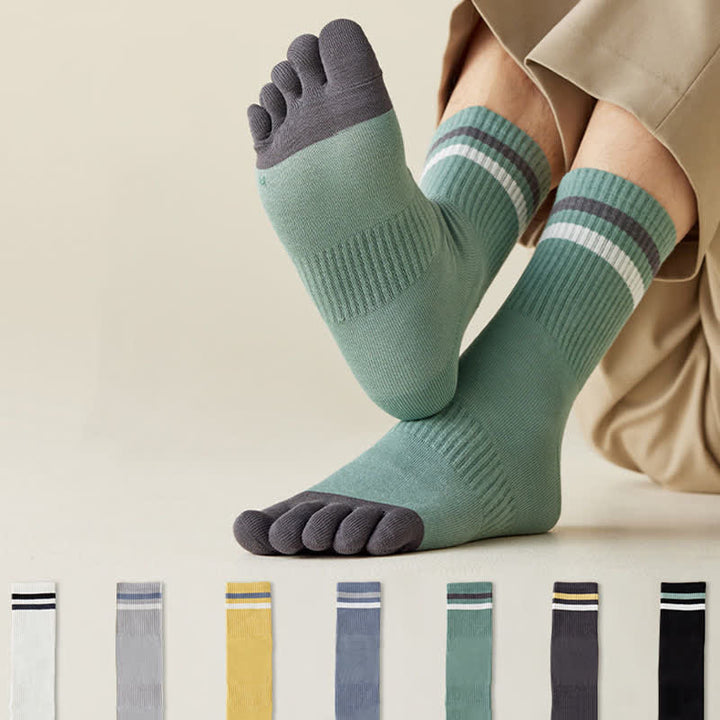 Chaussettes à rayures tendance pour hommes, couleurs assorties, à cinq doigts
