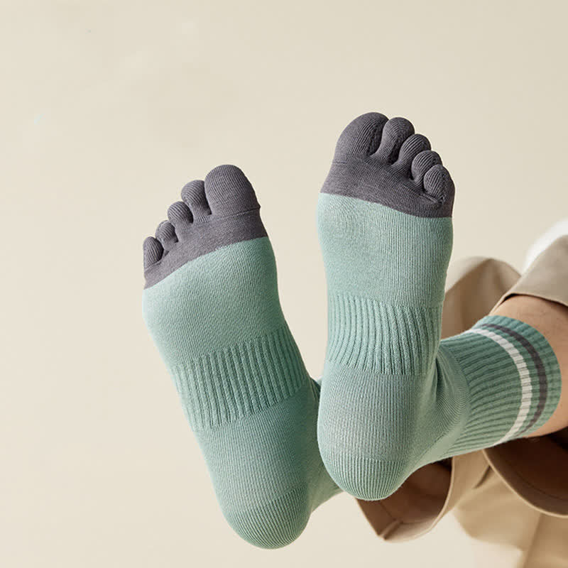 Chaussettes à rayures tendance pour hommes, couleurs assorties, à cinq doigts