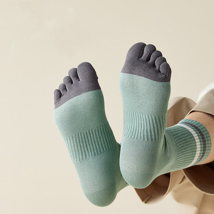 Chaussettes à rayures tendance pour hommes, couleurs assorties, à cinq doigts