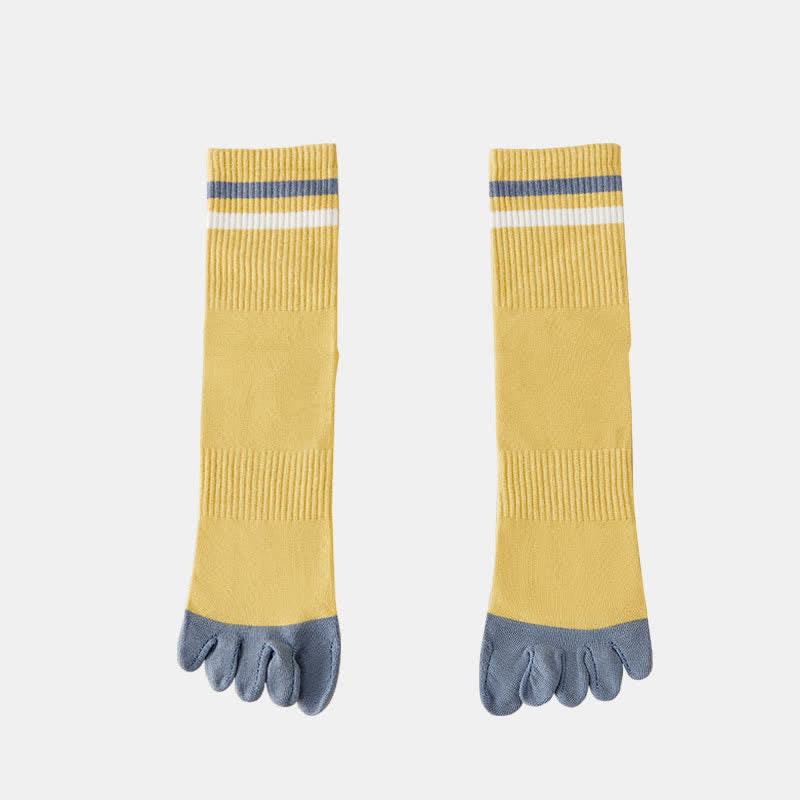 Chaussettes à rayures tendance pour hommes, couleurs assorties, à cinq doigts