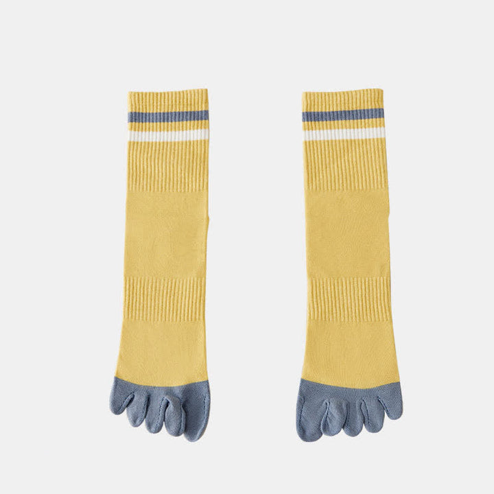 Chaussettes à rayures tendance pour hommes, couleurs assorties, à cinq doigts