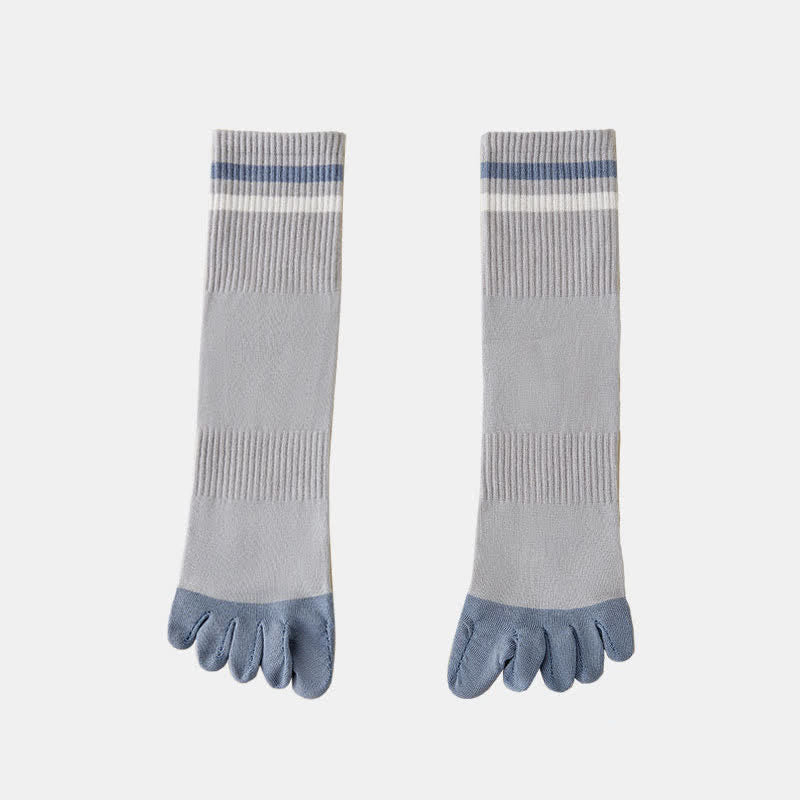 Chaussettes à rayures tendance pour hommes, couleurs assorties, à cinq doigts