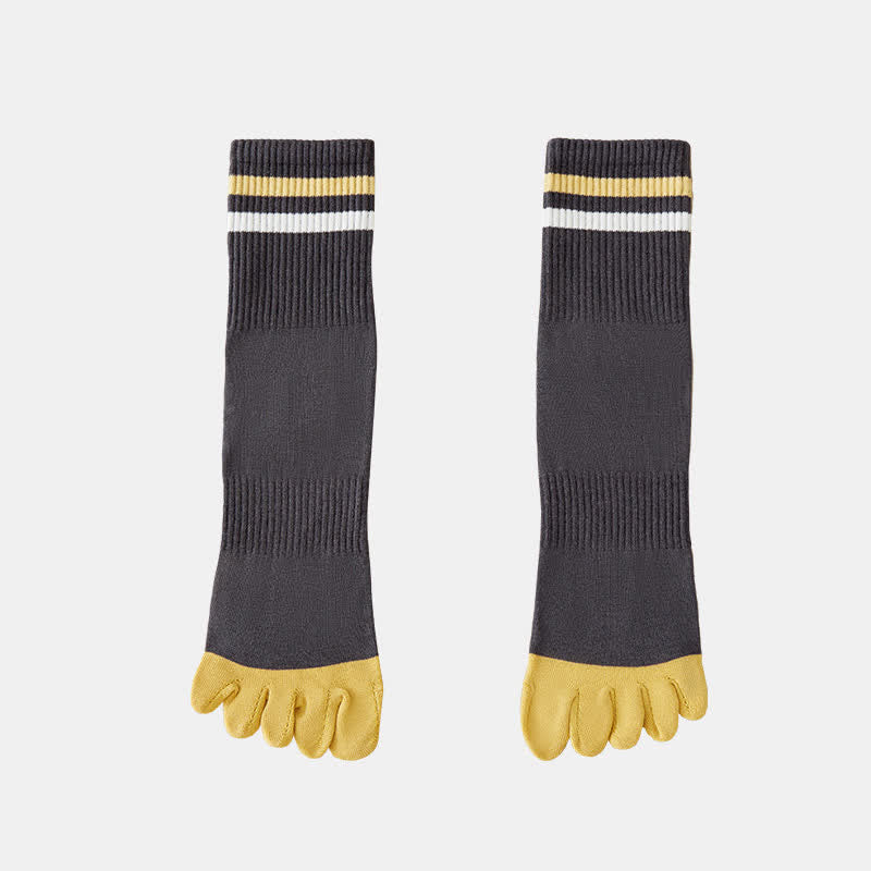 Chaussettes à rayures tendance pour hommes, couleurs assorties, à cinq doigts