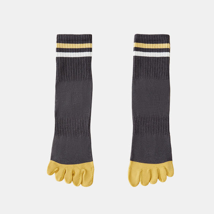 Chaussettes à rayures tendance pour hommes, couleurs assorties, à cinq doigts