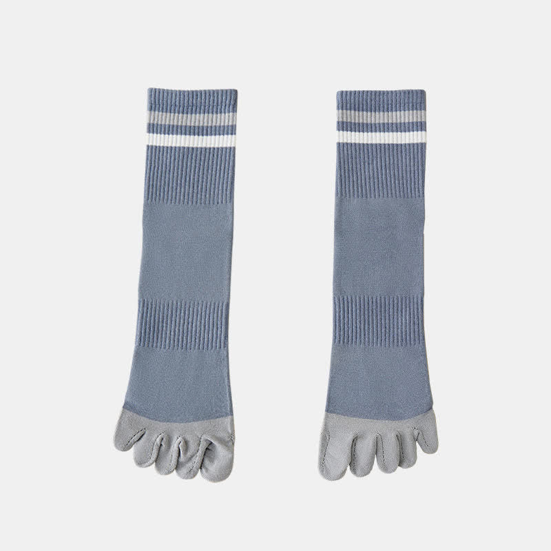 Chaussettes à rayures tendance pour hommes, couleurs assorties, à cinq doigts