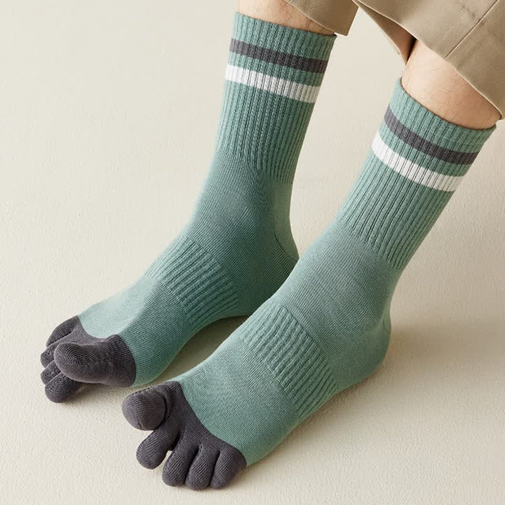 Chaussettes à rayures tendance pour hommes, couleurs assorties, à cinq doigts
