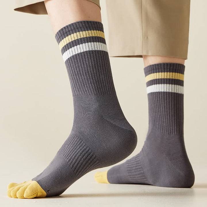 Chaussettes à rayures tendance pour hommes, couleurs assorties, à cinq doigts