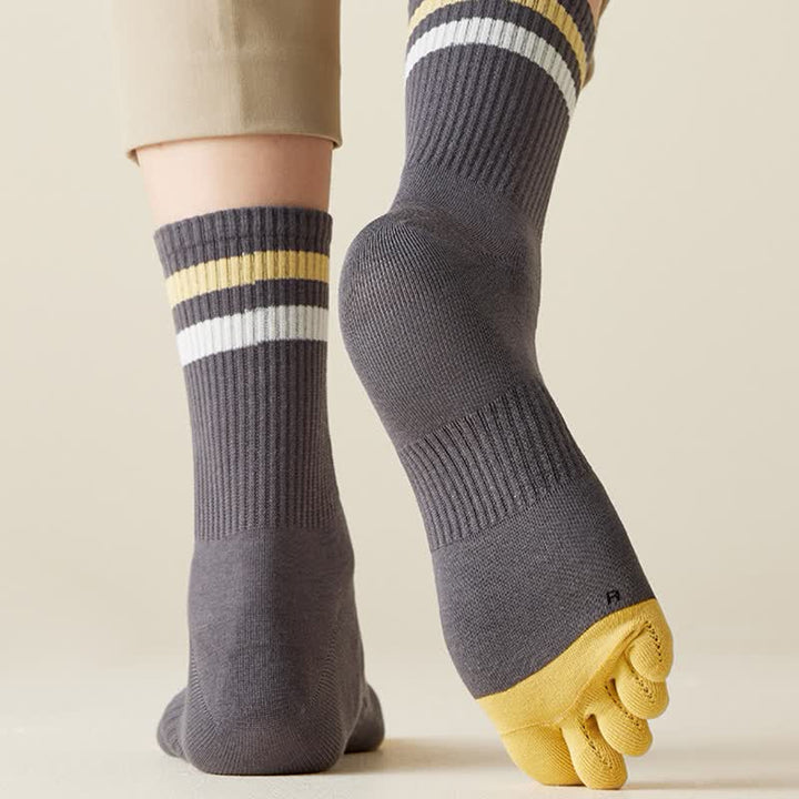 Chaussettes à rayures tendance pour hommes, couleurs assorties, à cinq doigts