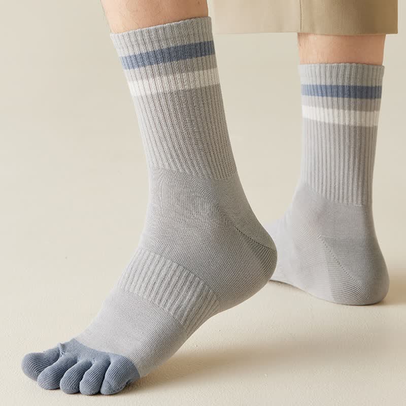 Chaussettes à rayures tendance pour hommes, couleurs assorties, à cinq doigts