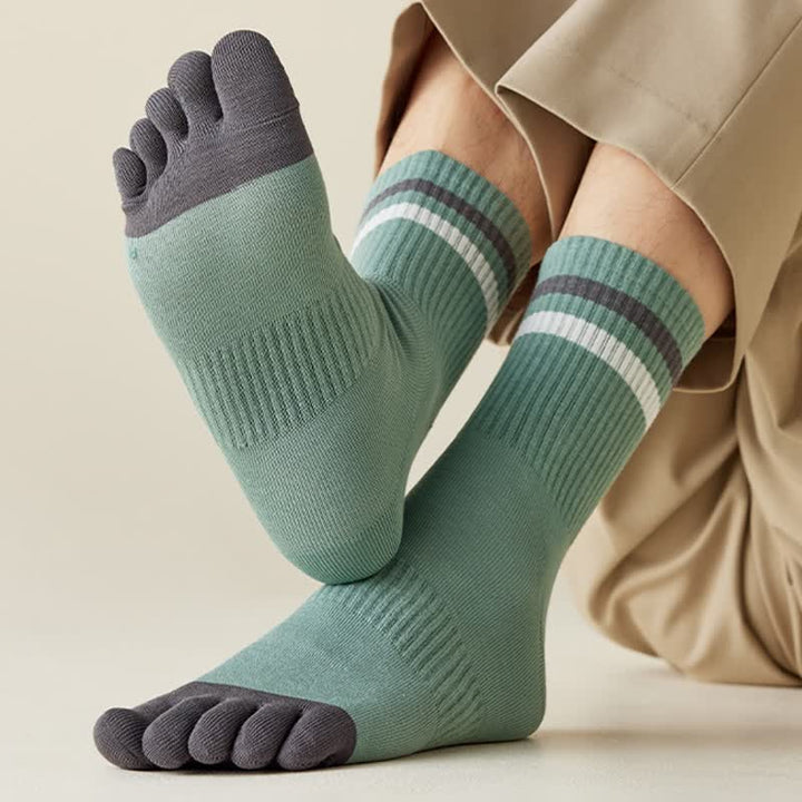 Chaussettes à rayures tendance pour hommes, couleurs assorties, à cinq doigts