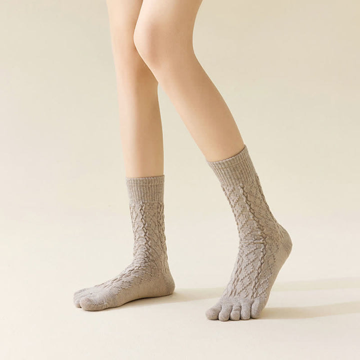 Chaussettes mi-mollet en laine à cinq orteils et à grain torsadé pour femme