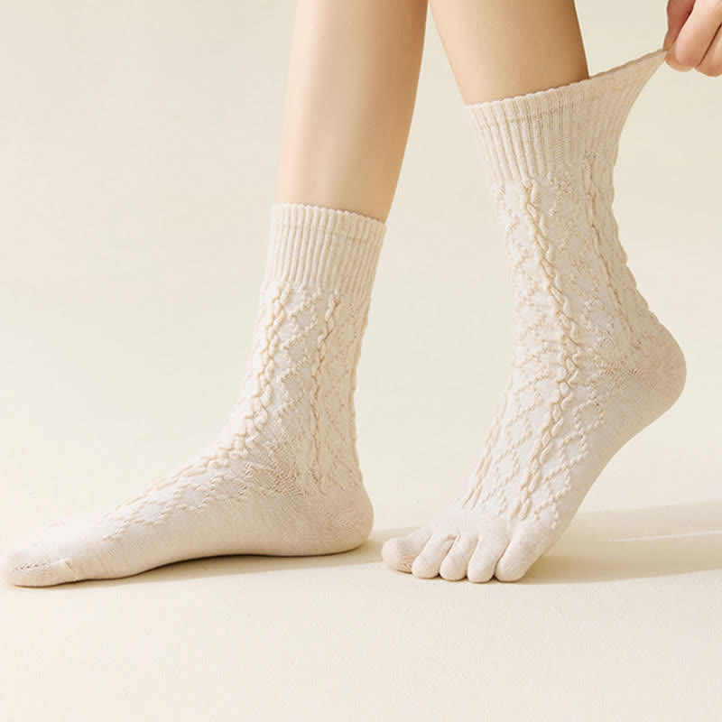 Chaussettes mi-mollet en laine à cinq orteils et à grain torsadé pour femme