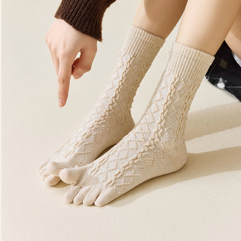 Chaussettes mi-mollet en laine à cinq orteils et à grain torsadé pour femme