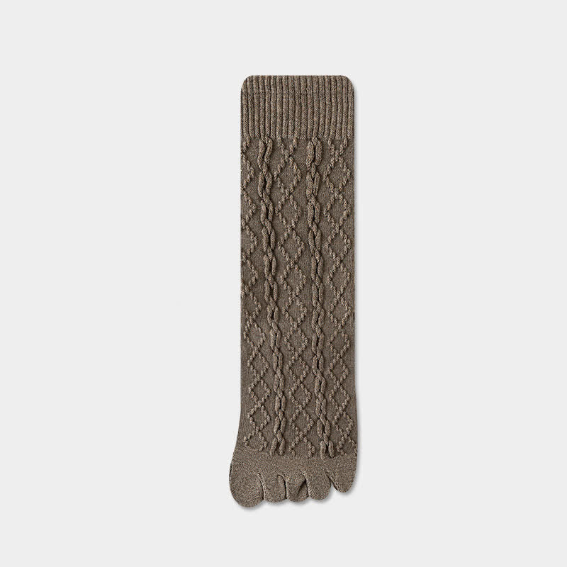 Chaussettes mi-mollet en laine à cinq orteils et à grain torsadé pour femme