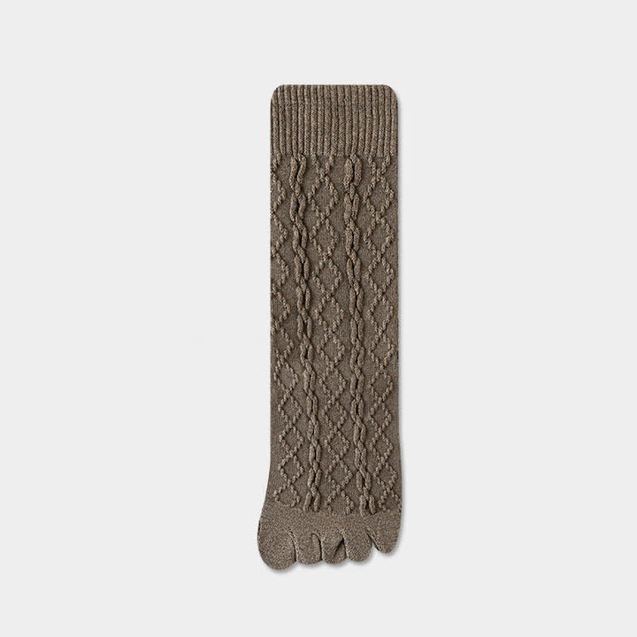 Chaussettes mi-mollet en laine à cinq orteils et à grain torsadé pour femme