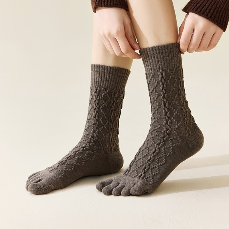 Chaussettes mi-mollet en laine à cinq orteils et à grain torsadé pour femme