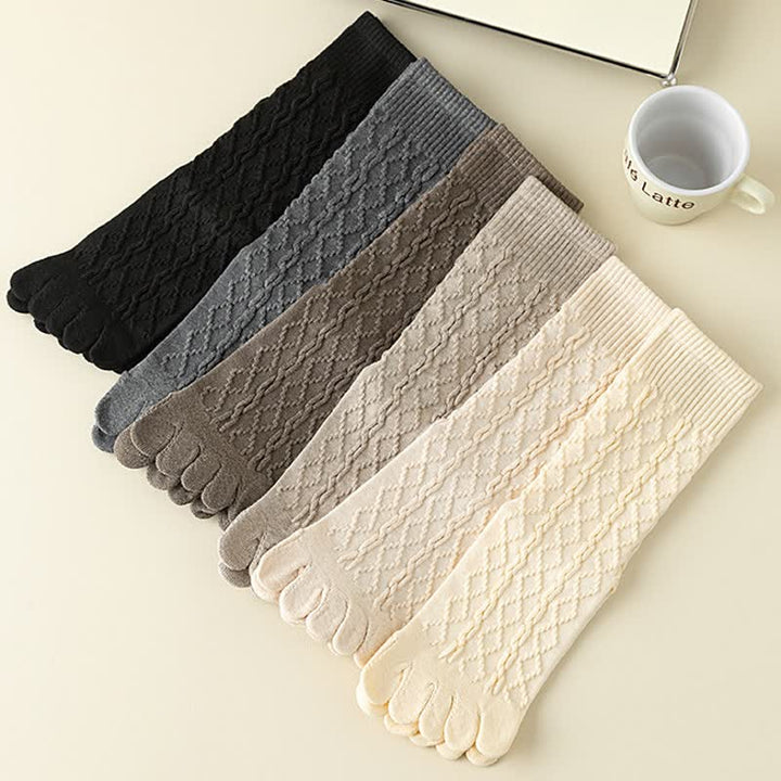 Chaussettes mi-mollet en laine à cinq orteils et à grain torsadé pour femme