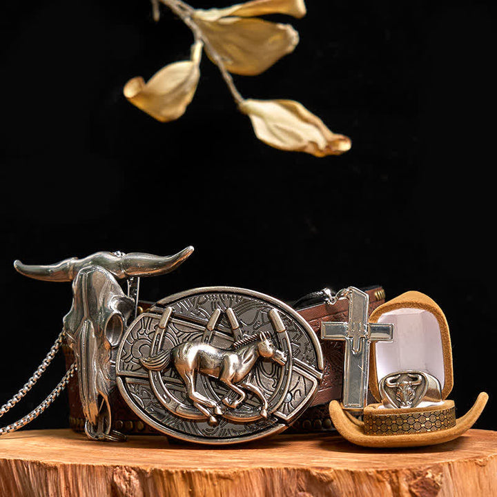 Ensemble de boucles de ceinture, collier, pendentif, bague, couteau caché, cheval, DIY