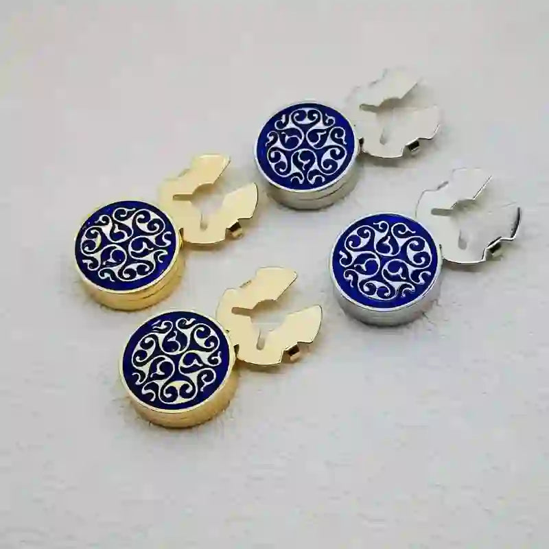 Lot de 1 paire de couvre-boutons à pression pour hommes, motif floral bleu