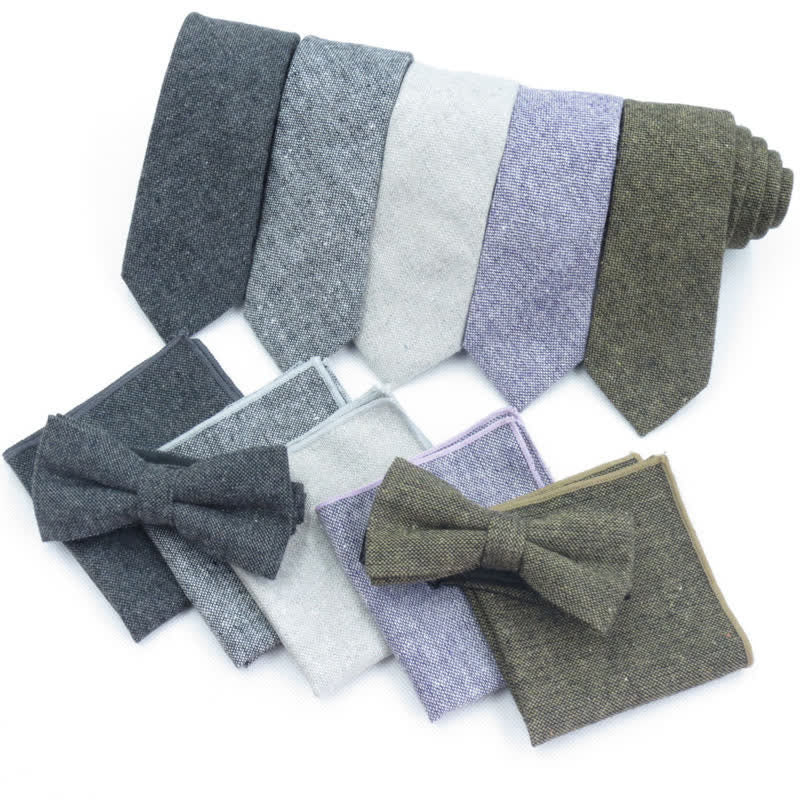 Ensemble de 3 nœuds papillon en laine imitation couleur unie pour homme