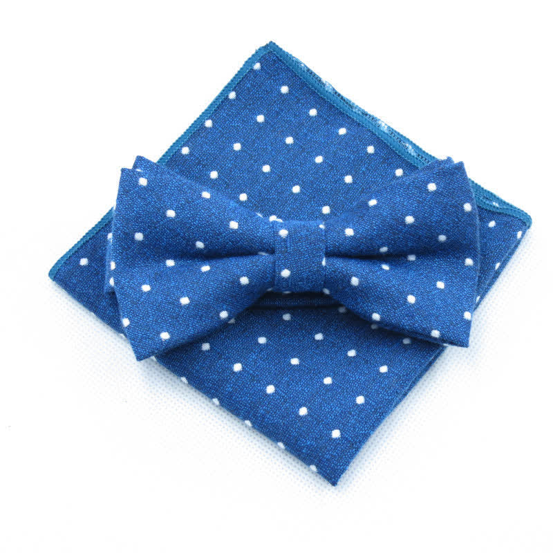 Ensemble de 3 cravates à pois élégantes pour hommes - Bleu - Noeud papillon + mouchoir - image 39