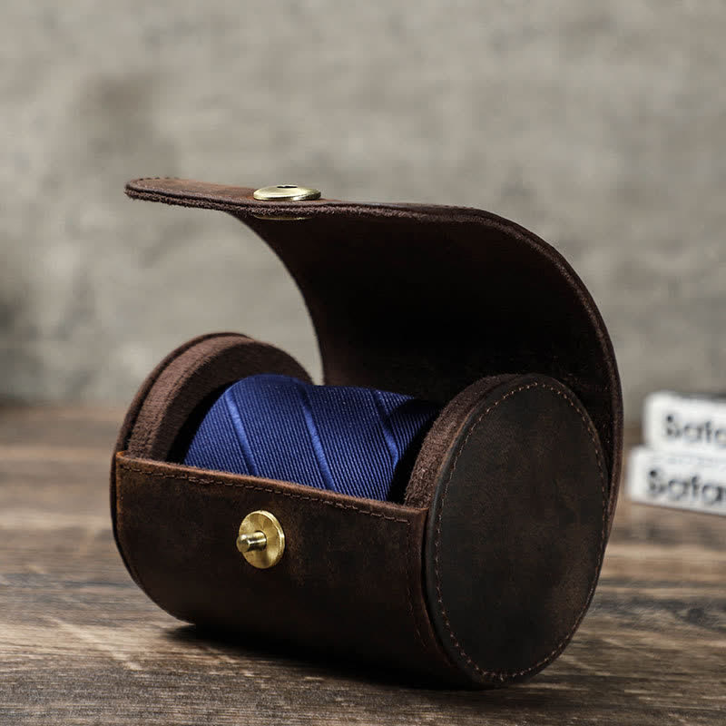 Étui en cuir véritable pour cravate simple Retro Box
