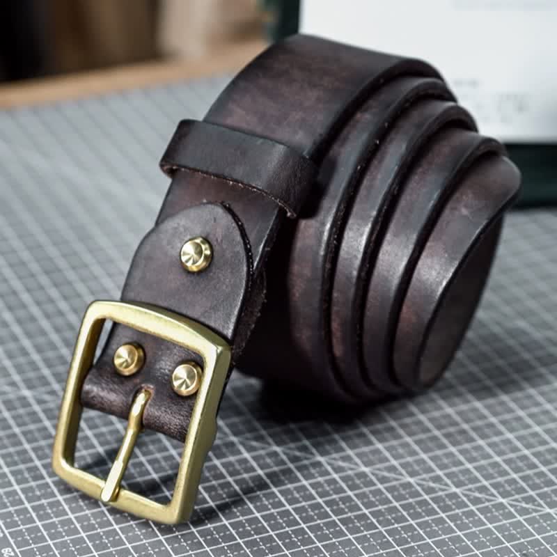 Ceinture décontractée en cuir vieilli fait main avec boucle en laiton