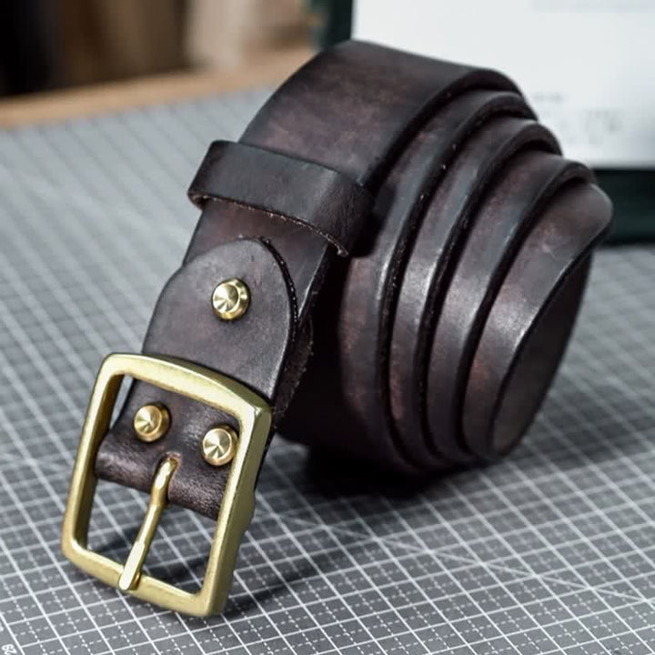 Ceinture décontractée en cuir vieilli fait main avec boucle en laiton