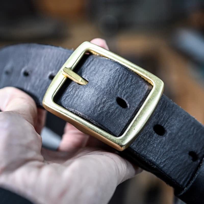 Ceinture décontractée en cuir vieilli fait main avec boucle en laiton