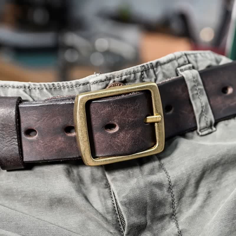 Ceinture décontractée en cuir vieilli fait main avec boucle en laiton