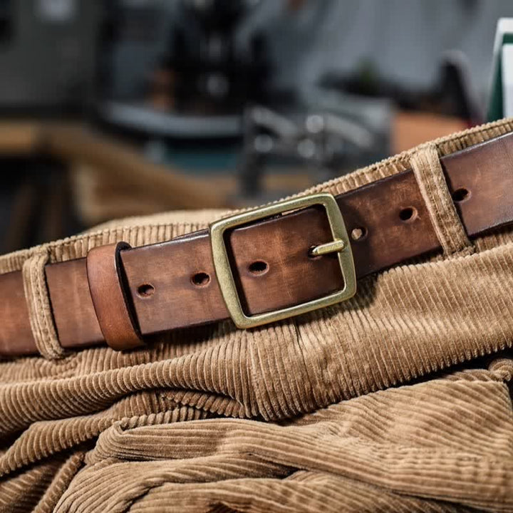 Ceinture décontractée en cuir vieilli fait main avec boucle en laiton