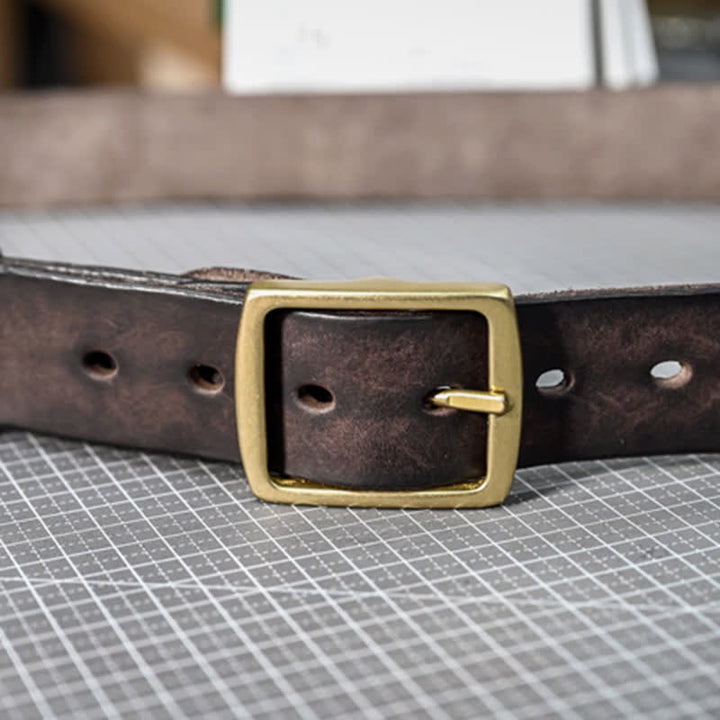 Ceinture décontractée en cuir vieilli fait main avec boucle en laiton