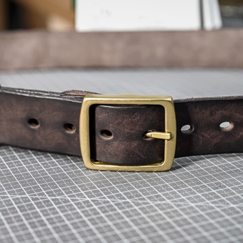 Ceinture décontractée en cuir vieilli fait main avec boucle en laiton