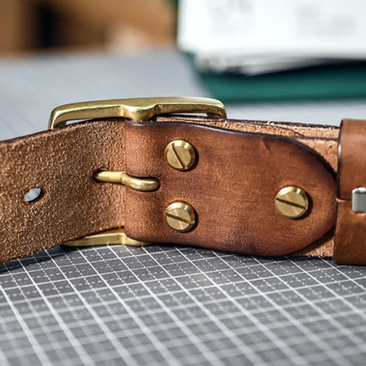 Ceinture décontractée en cuir vieilli fait main avec boucle en laiton