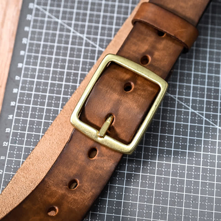 Ceinture décontractée en cuir vieilli fait main avec boucle en laiton
