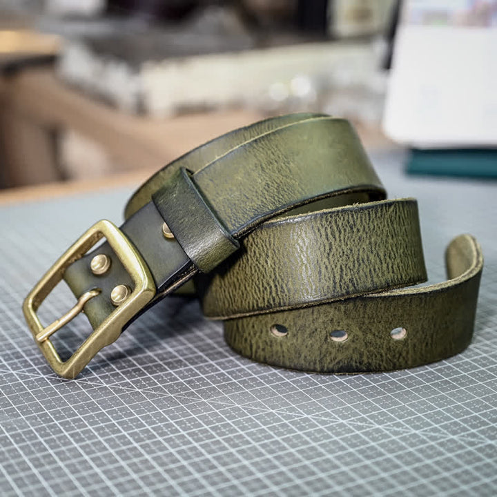 Ceinture décontractée en cuir vieilli fait main avec boucle en laiton