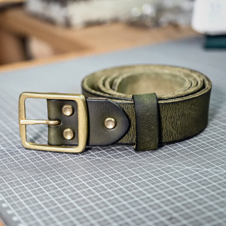 Ceinture décontractée en cuir vieilli fait main avec boucle en laiton