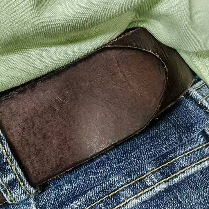 Ceinture décontractée en cuir vieilli fait main avec boucle en laiton