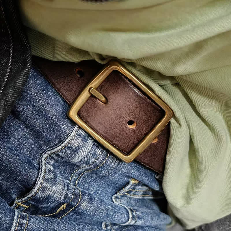 Ceinture décontractée en cuir vieilli fait main avec boucle en laiton
