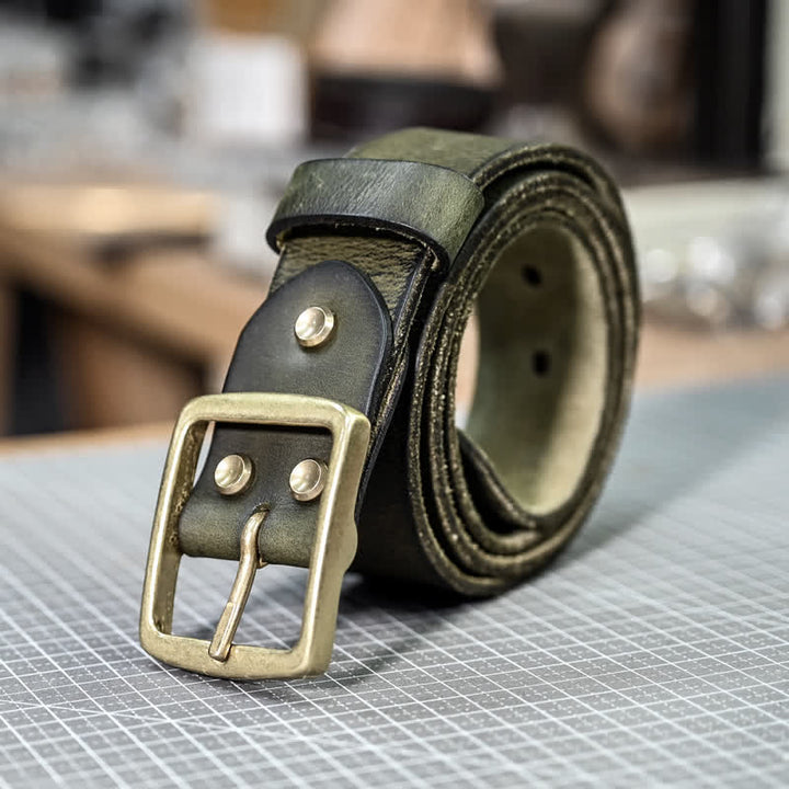 Ceinture décontractée en cuir vieilli fait main avec boucle en laiton