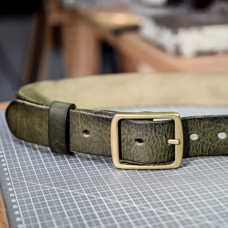 Ceinture décontractée en cuir vieilli fait main avec boucle en laiton