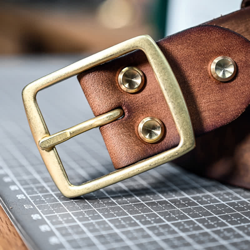 Ceinture décontractée en cuir vieilli fait main avec boucle en laiton