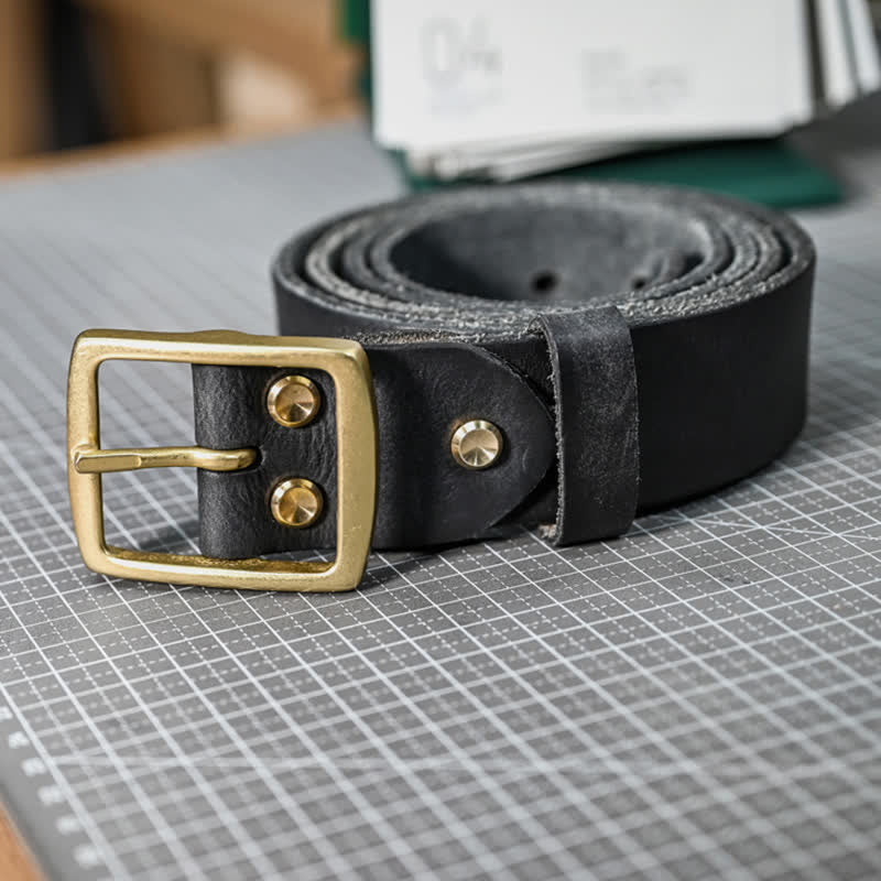 Ceinture décontractée en cuir vieilli fait main avec boucle en laiton
