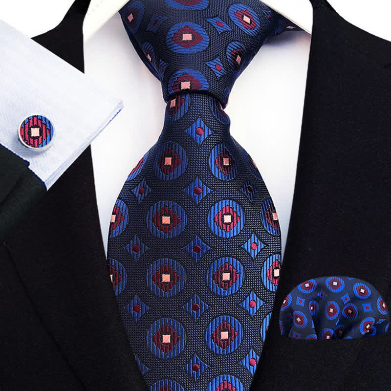 Ensemble de 3 cravates géométriques bleu marine et marron pour homme