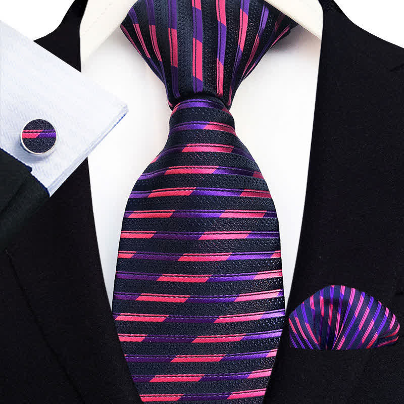 Ensemble de 3 cravates pour hommes à rayures violettes et roses