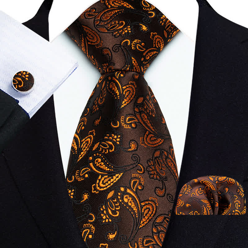 Lot de 3 cravates à motif cachemire subtil de couleur marron pour homme