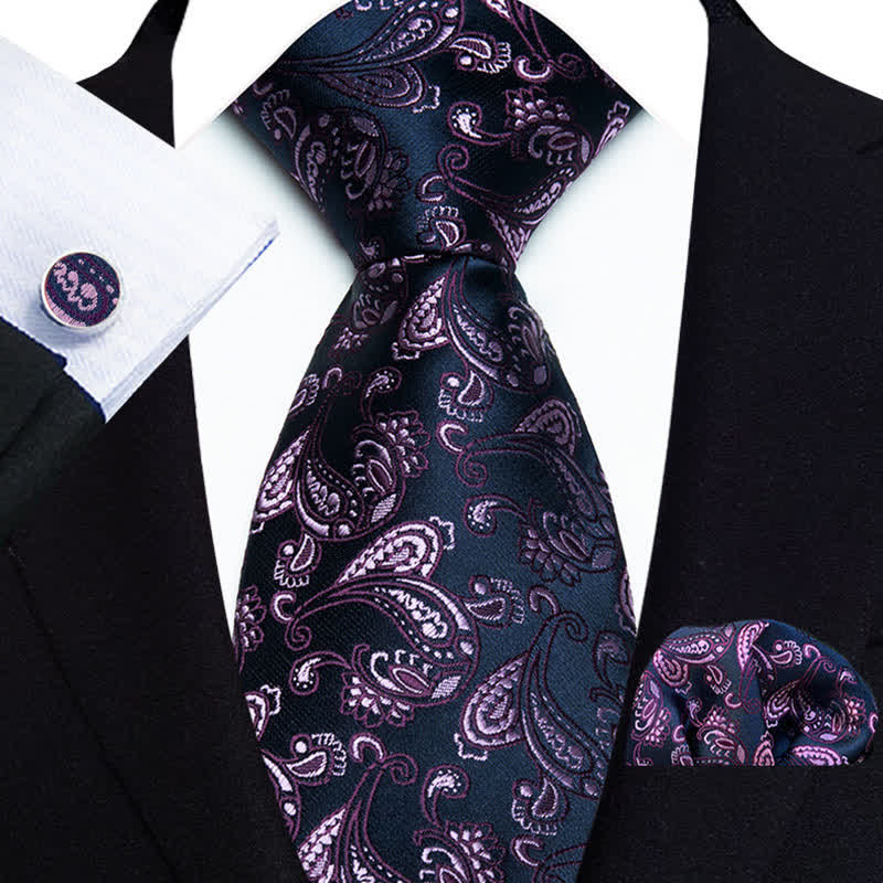 Lot de 3 cravates à motif cachemire subtil violet et bleu marine pour homme
