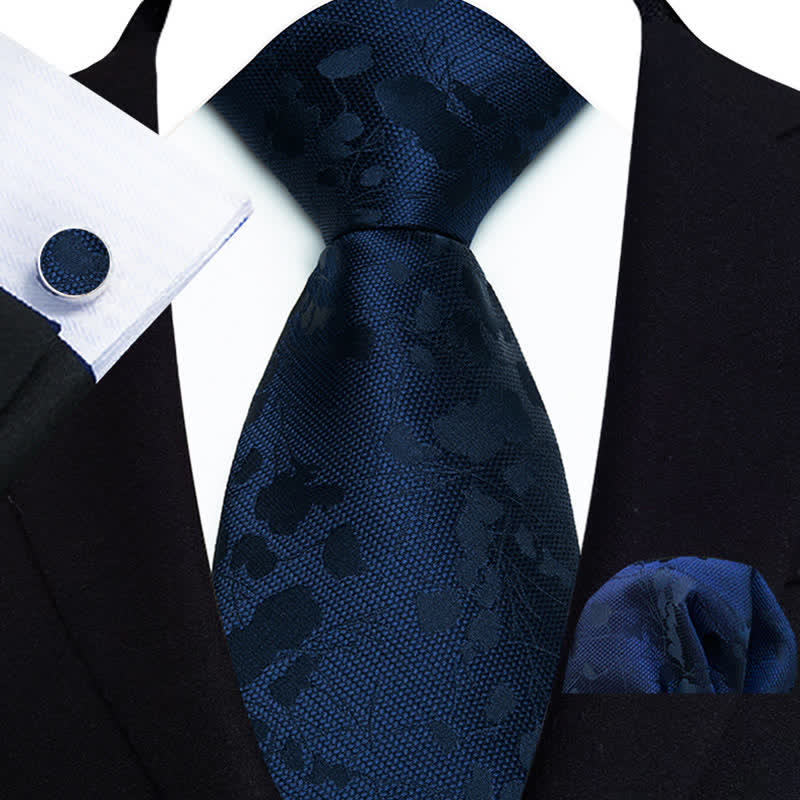 Ensemble de 3 cravates à motif floral bleu nuit foncé pour homme