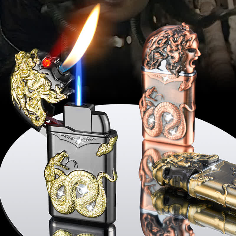 Briquet butane rechargeable en forme de serpent fantaisie avec strass